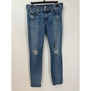 Rag & Bone Women's 28 The‎ Dash Skinny Jeans Blue Denim Distressed Ripped Pants